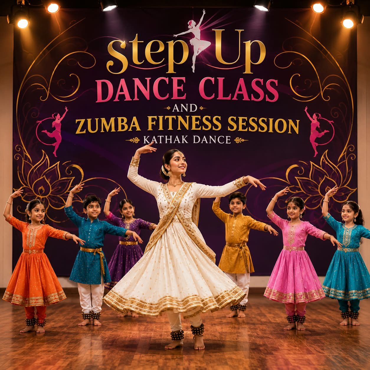 Children performing with their dance instructor